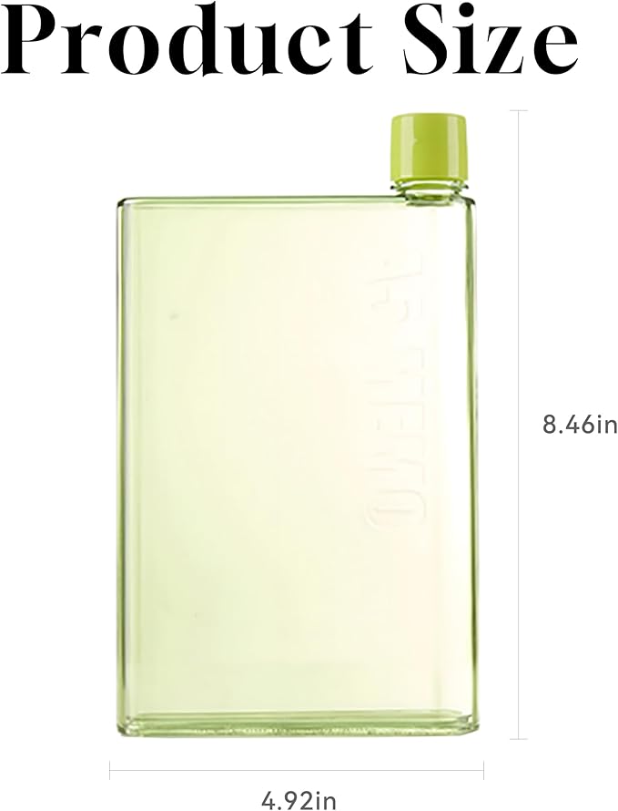 IUI Flat Water Bottle 14 oz, Leak Proof and Slim Reusable Flat Water Bottle, Portable Cute Water Bottle for Purse Pocket School Sports Travel Green