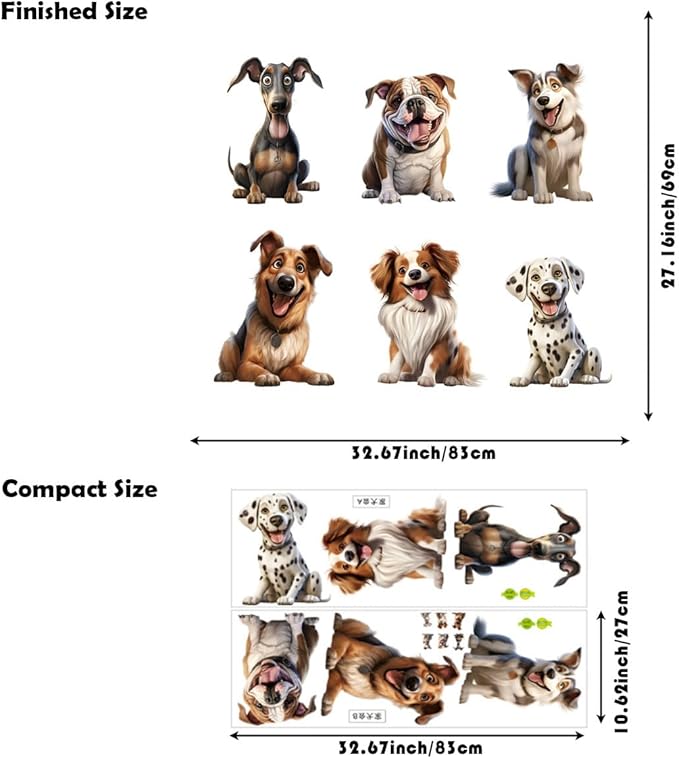 3D Dog Wall Stickers Peel and Stick Pet Wall Decals Cute Animal Nursery Wall Decor Baby Kids Bedroom Art Decoration