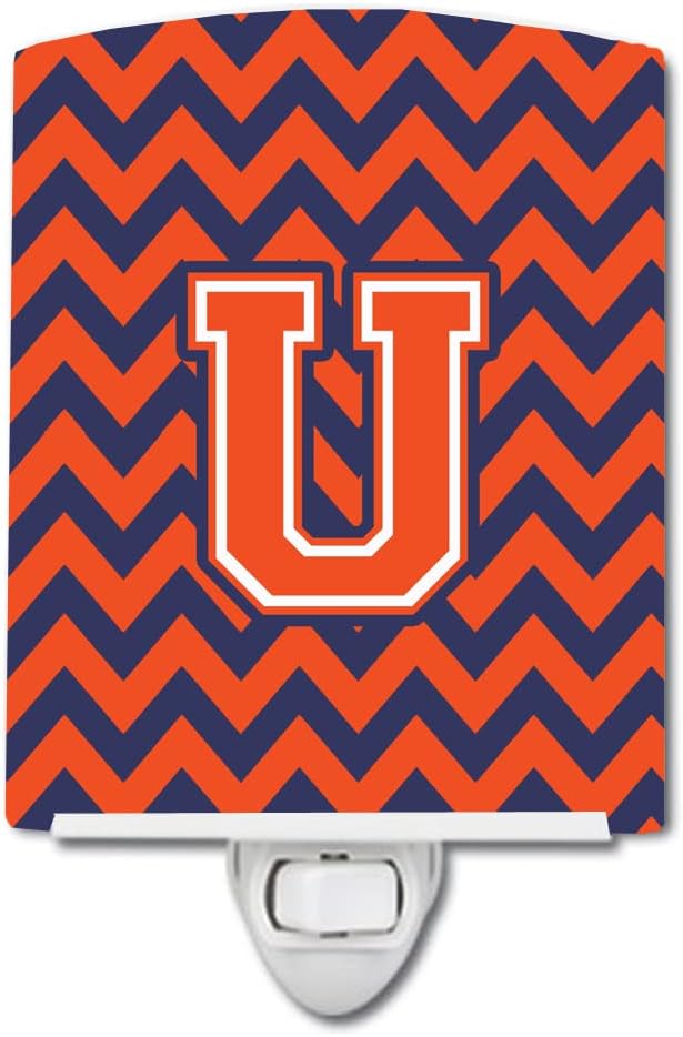 Caroline's Treasures CJ1042-UCNL Letter U Chevron Orange and Blue Ceramic Night Light Compact, UL-Certified, Ideal for Bedroom, Bathroom, Nursery, Hallway, Kitchen, 6x4x3, Multicolor