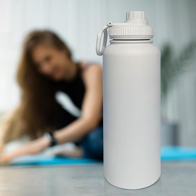 40oz Insulated Water Bottle ,Stainless Steel Sports Water Cup Flask with 2 Lids, Wide Mouth Travel Thermal Mug,Outdoor Sports Bottle(white)