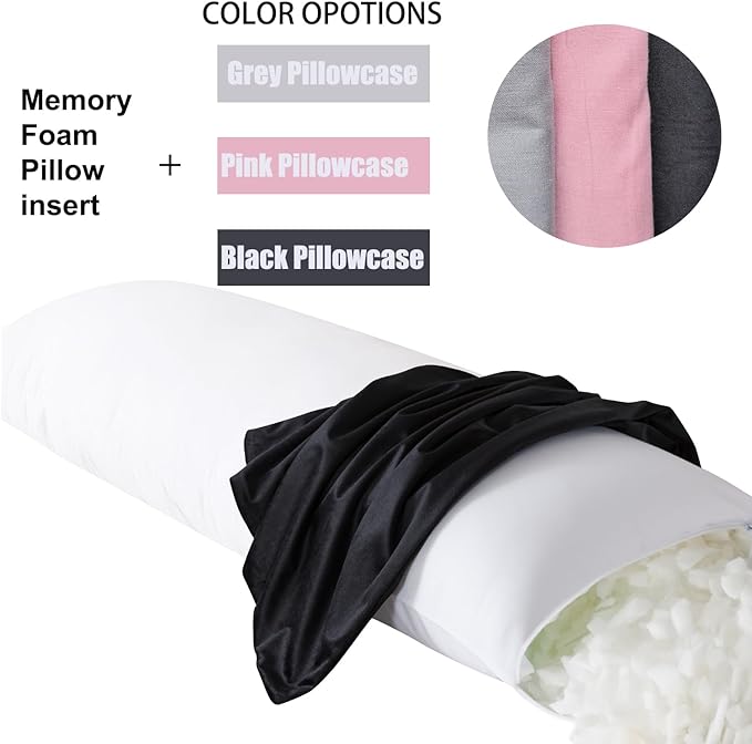 Grey Body Pillow for Adults Shredded Memory Foam Long Pillow for Sleeping Firm Hug Pillows Removable Cover for Side and Back Sleepers Full Pillow with Gray Pillowcase