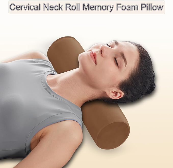 Round Cervical Roll Cylinder Bolster Pillow, 4" x 17" Orthopedic Cervical Roll Memory Foam Ergonomically Pillow forBed, Car, Office and Home Use,with Washable Cover (Coffee)