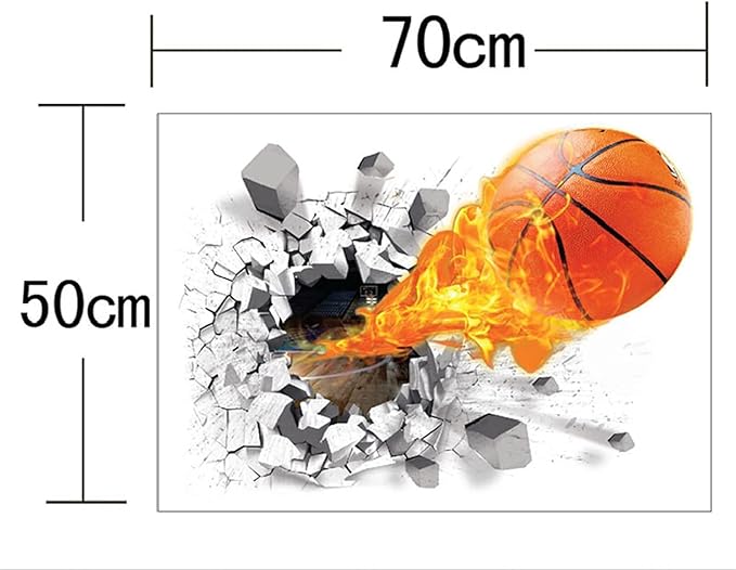 3D Fire Car Wall Sticker Decal Crack Hole fire Car Wall Art Decal Removable Broken Smashed Car Decoration Mural for Boys Bedroom Baby Kids Nursery Room (3D Fire Basketball)