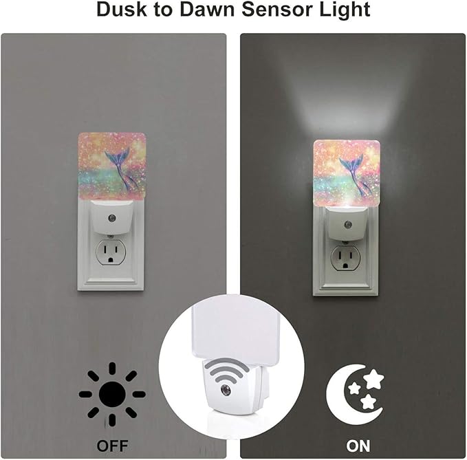 Pink Mermaid Night Light for Kids Girls Plug into Wall Led Nightlight with Dusk to Dawn Sensor Compact Lamp Bedroom Bathroom Nursery Hallway Stairs Kitchen Home Decor
