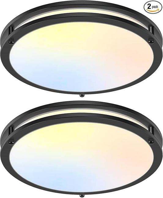 18'' 50W Flush Mount Ceiling Light, Black Dimmable LED Ceiling Lights Fixtures with 5CCT (2700K/3000K/3500K/4000K/5000K Adjustable), 5600 Lumens Ceiling Lighting for Kitchen Hallway Stairwell, 2-Pack