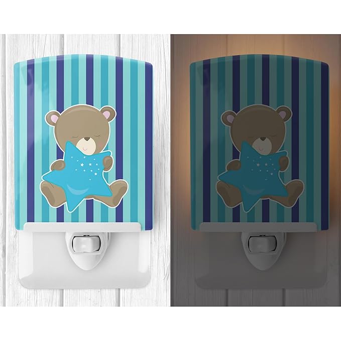 Caroline's Treasures BB8614CNL Baby Boy Bear with Star Ceramic Night Light Compact, UL-Certified, Ideal for Bedroom, Bathroom, Nursery, Hallway, Kitchen, 6x4x3, Multicolor
