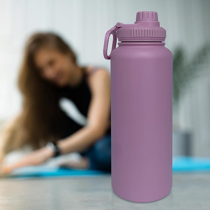 40oz Insulated Water Bottle ,Stainless Steel Sports Water Cup Flask with 2 Lids, Wide Mouth Travel Thermal Mug,Outdoor Sports Bottle(Jelly Purple)