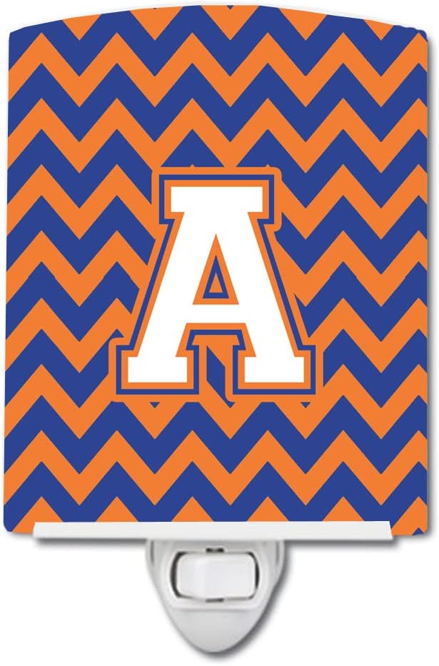 Caroline's Treasures CJ1060-ACNL Letter A Chevron Blue and Orange #3 Ceramic Night Light Compact, UL-Certified, Ideal for Bedroom, Bathroom, Nursery, Hallway, Kitchen, 6x4x3, Multicolor