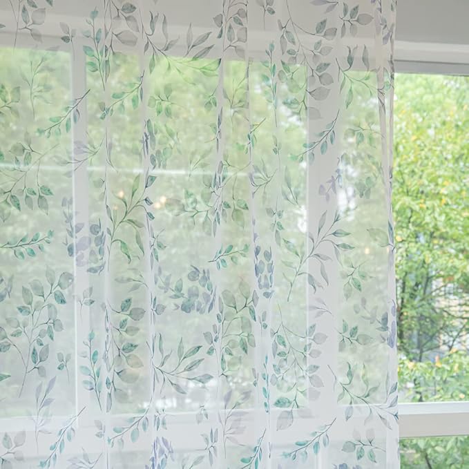 Windows Printing Pattern Sheer White Curtains 72 Inches Length 2 Panels Voile Light Filtering Sheer Curtains Panel Basic Rod Pocket for Bedroom Living Room Children Room Kitchen Yard