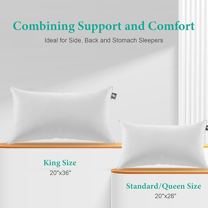 APSMILE 2-in-1 Assembleable Goose Feathers Down Pillow for Sleeping, King Size Soft-Medium-Firm Adjustable Bed Pillow Insert for Stomach, Back or Side Sleepers, 20x36