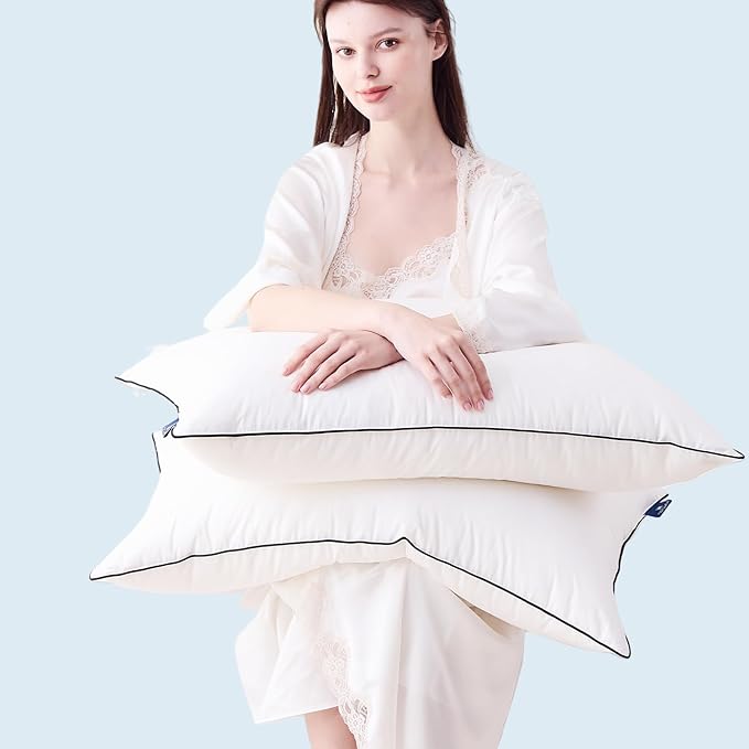 Goose Down Pillows Queen Size Set of 2, Luxury Hotel Collection Bed Pillow 2 Pack, Airyfil™ Powered Fillings & Feather Pillow,Soft Fluffy for Side, Back, Stomach Sleepers 20"x30"