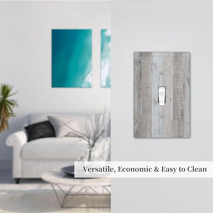 Rustic Grey Wood Shiplap 1 Gang Light Switch Cover Decorative Vintage Country Single Toggle Wall Plate Switchcovers Electrical Switchplate Home Decor for Farmhouse Livingroom Bedroom Kitchen Decor