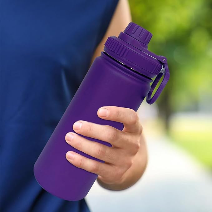 18oz Insulated Water Bottle ,Stainless Steel Sports Water Cup Flask with 2 Lids, Wide Mouth Travel Thermal Mug,Outdoor Sports Bottle(Purple)