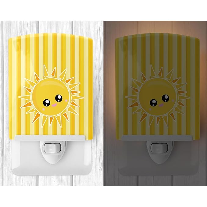 Caroline's Treasures BB7071CNL Sunshine Sun Face on Stripes Ceramic Night Light Compact, UL-Certified, Ideal for Bedroom, Bathroom, Nursery, Hallway, Kitchen, 6x4x3, Multicolor