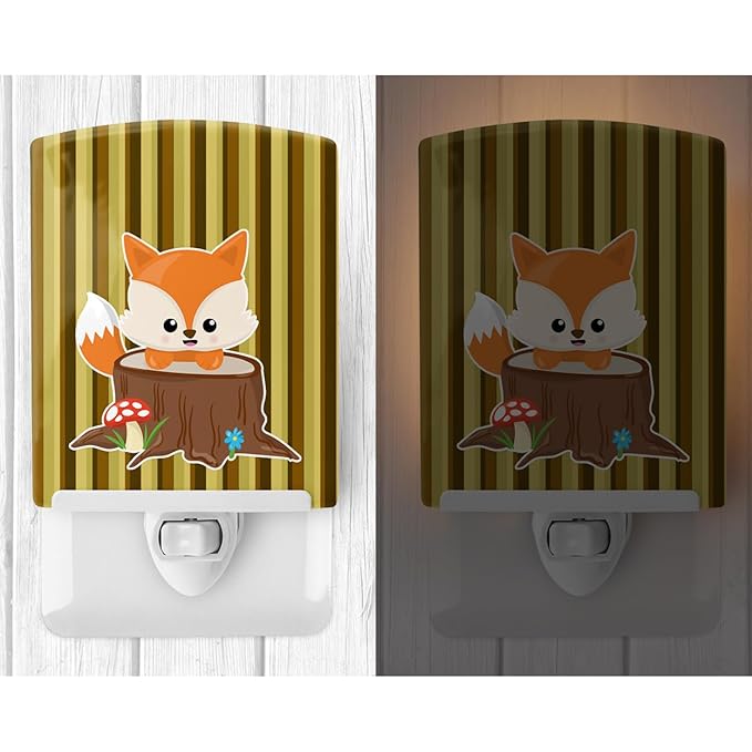 Caroline's Treasures BB7088CNL Baby Fox Tree Stripes Ceramic Night Light Compact, UL-Certified, Ideal for Bedroom, Bathroom, Nursery, Hallway, Kitchen, 6x4x3, Multicolor