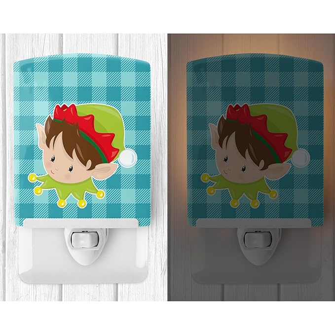 Caroline's Treasures BB8667CNL Christmas Brunette Boy Elf Ceramic Night Light Compact, UL-Certified, Ideal for Bedroom, Bathroom, Nursery, Hallway, Kitchen, 6x4x3, Multicolor