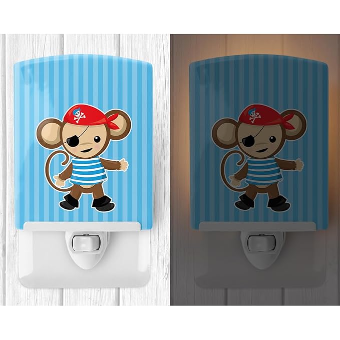 Caroline's Treasures BB8972CNL Pirate Monkey Blue Ceramic Night Light Compact, UL-Certified, Ideal for Bedroom, Bathroom, Nursery, Hallway, Kitchen, 6x4x3, Multicolor