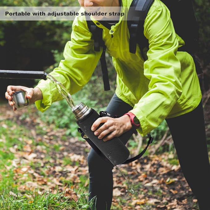 Water Bottle Holder, Water Bottle Sling Bag, Water Bottle Sleeve with Detachable Strap and Built-in Buckle, Slightly Elastic Opening can Prevent Bottle from Falling Out(Black)