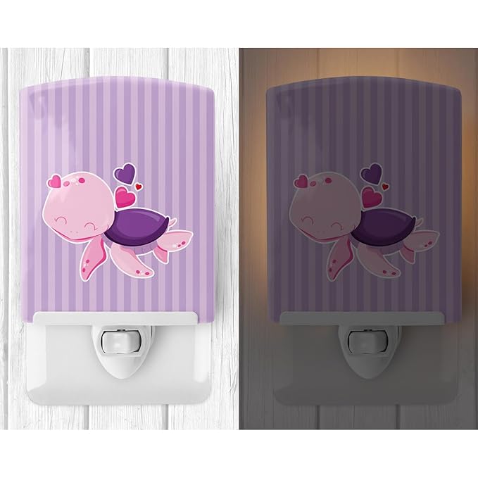 Caroline's Treasures BB7133CNL Pink and Purple Turtle Ceramic Night Light Compact, UL-Certified, Ideal for Bedroom, Bathroom, Nursery, Hallway, Kitchen, 6x4x3, Multicolor