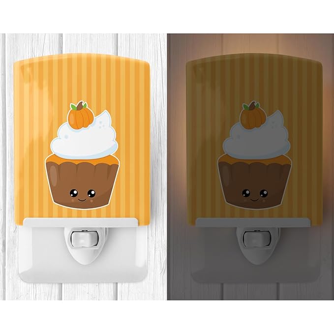 Caroline's Treasures BB8761CNL Fall Cupcake Ceramic Night Light Compact, UL-Certified, Ideal for Bedroom, Bathroom, Nursery, Hallway, Kitchen, 6x4x3, Multicolor