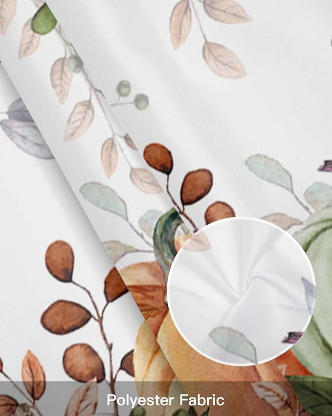 Fall Thanksgiving Kitchen Curtains Valances for Windows Autumn Pumpkins Eucalyptus Leaves Rod Pocket Window Treatment for Kitchen /Living Room/Bedroom/ Bathroom, 60" X 18", Blue Sage Green Orange