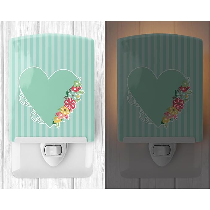 Caroline's Treasures BB8773CNL Heart and Flowers #2 Ceramic Night Light Compact, UL-Certified, Ideal for Bedroom, Bathroom, Nursery, Hallway, Kitchen, 6x4x3, Multicolor