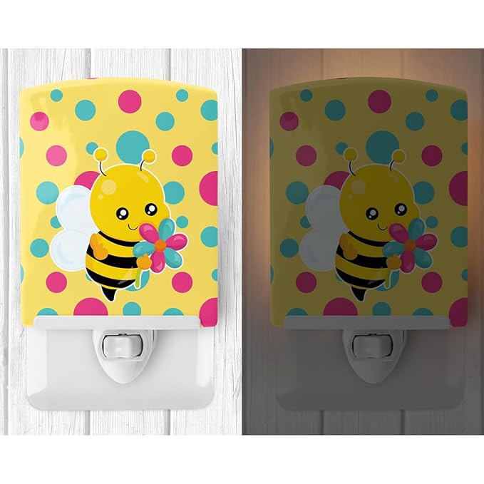 Caroline's Treasures BB7097CNL Bee with Flower Ceramic Night Light Compact, UL-Certified, Ideal for Bedroom, Bathroom, Nursery, Hallway, Kitchen, 6x4x3, Multicolor