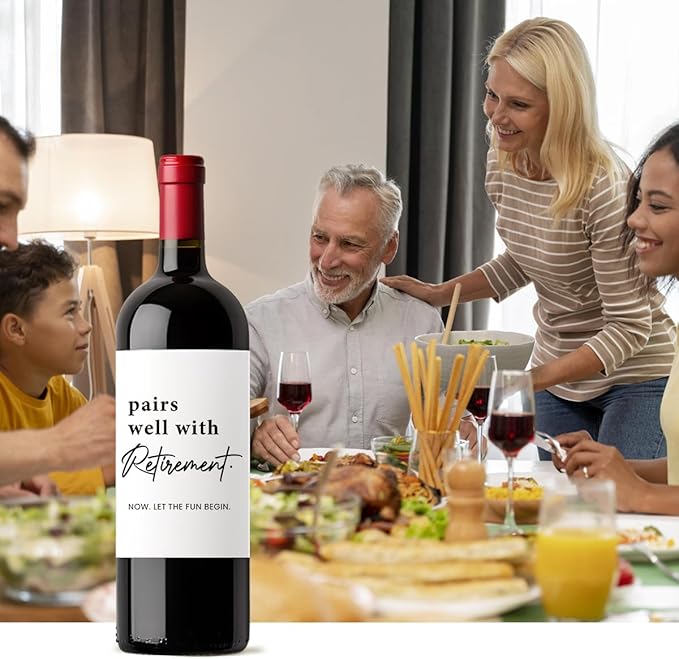 8 Pcs Retirement Wine Labels, Retirement Gifts for Women Men, Happy Retirement Party Decorations Wine Bottle Stickers Gifts for Coworker Grandparents Pairs Well with Retirement Wine Labels