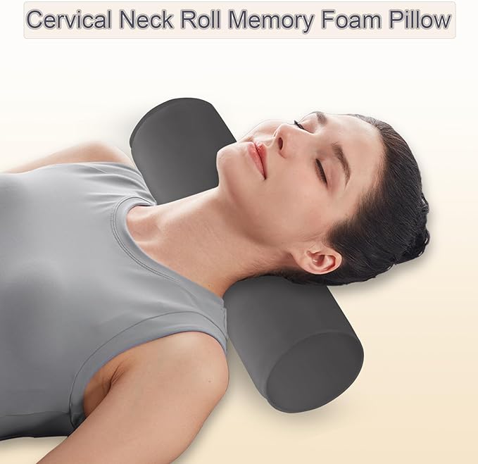 Round Cervical Roll Cylinder Bolster Pillow, 4" x 17" Orthopedic Cervical Roll Memory Foam Ergonomically Pillow forBed, Car, Office and Home Use,with Washable Cover (Dark Grey)