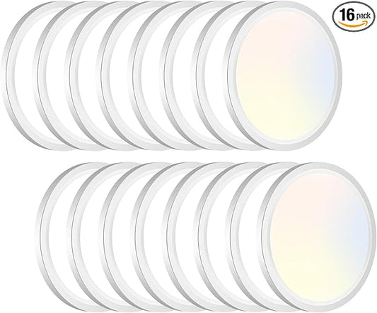 16PACK LED Flush Mount Ceiling Light Fixture, 3000K-4000K-6500K & 100W Equivalent Modern Kitchen Recessed Ceiling Lamp 15W 1500Lm 7.5 Inch Closet Round Surface for Bathroom Laundry Bedroom Hallway