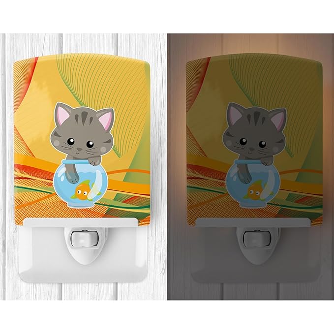 Caroline's Treasures BB6879CNL Kitten in The Fish Bowl Ceramic Night Light Compact, UL-Certified, Ideal for Bedroom, Bathroom, Nursery, Hallway, Kitchen, 6x4x3, Multicolor
