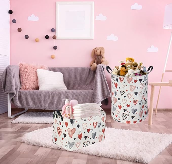 Large Kids Laundry Hamper,Heart Laundry Basket Collapsible Girls Storage Baskets for Baby Room Decor,Nursery Hamper,Toy Organizer,(Line love) …