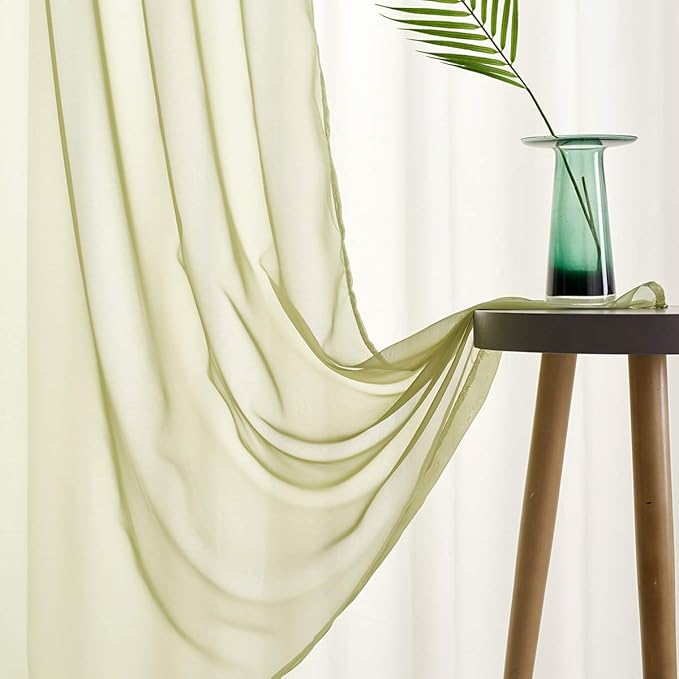 Green Sheer Curtains 95 Inch Length 2 Panels for Living Room/Bedroom/Canopy Window Rod Pocket Sage Green Sheer Curtains 52x95