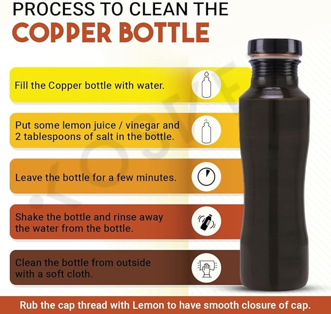 Pure Copper Jasmine Antique Water Bottle: A Premium Design Bottle with Ayurvedic Health Benefits, (800ml / 27oz)