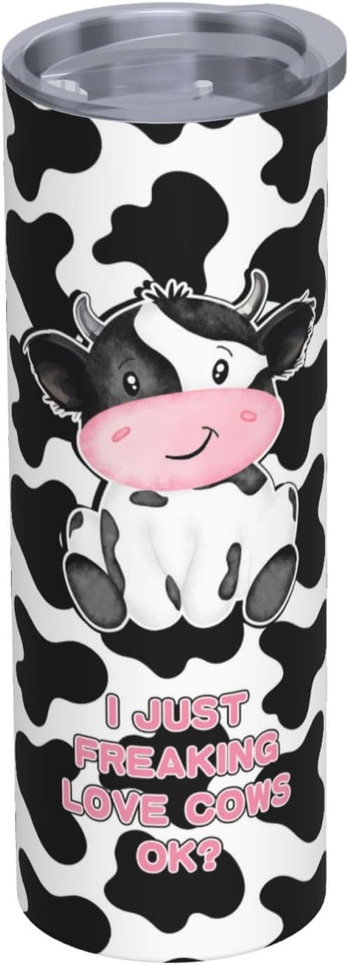 Skinny Tumbler Gift For Men Women, Cow Print Gifts For Women Funny Cow Print Tumbler Cup With Straw Lid 20 Oz,Cute Cow Reusable Stainless Steel Insulated Vacuum Slim Travel Coffee Mug