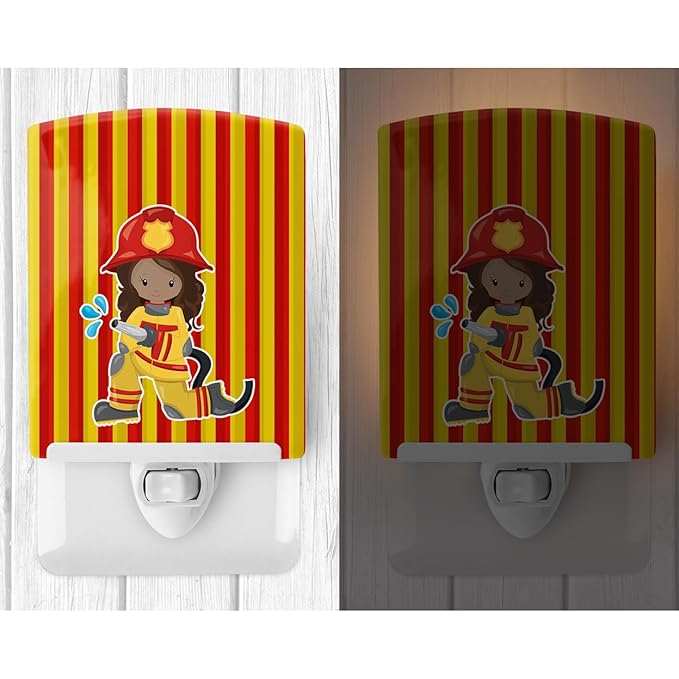 Caroline's Treasures BB7000CNL Fireman Girl Ceramic Night Light Compact, UL-Certified, Ideal for Bedroom, Bathroom, Nursery, Hallway, Kitchen, 6x4x3, Multicolor
