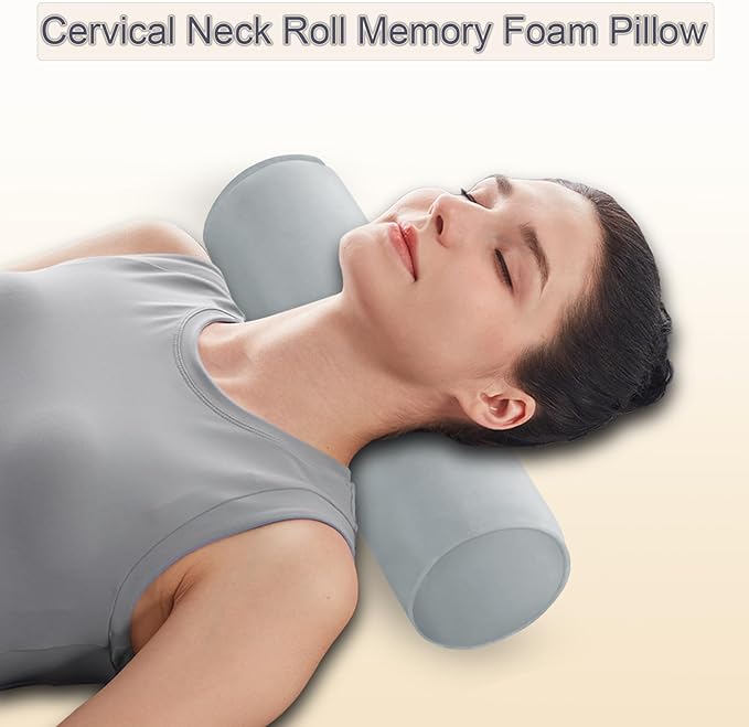 Round Cervical Roll Cylinder Bolster Pillow, 4" x 17" Orthopedic Cervical Roll Memory Foam Ergonomically Pillow forBed, Car, Office and Home Use,with Washable Cover (Grey)