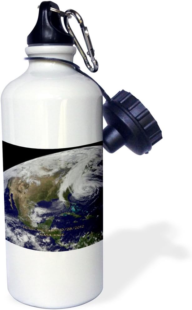 3dRose Hurricane Sandy NASA Earth Observatory-Sports Water Bottle, 21 oz, White