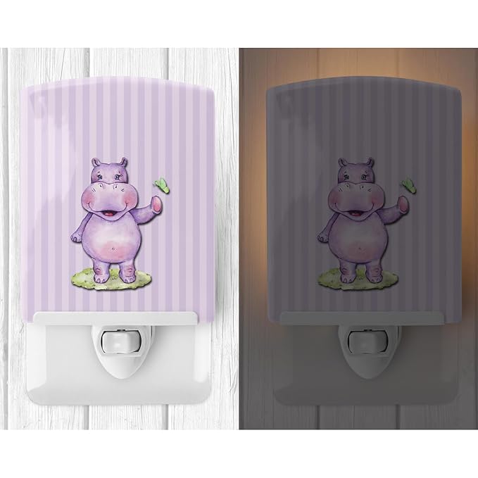 Caroline's Treasures BB7147CNL Hippopotamus Ceramic Night Light Compact, UL-Certified, Ideal for Bedroom, Bathroom, Nursery, Hallway, Kitchen, 6x4x3, Multicolor