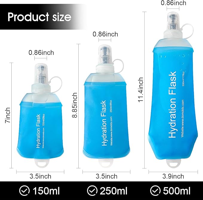150ml Soft Flask, TPU Collapsible Soft Water Bottle for Hydration Pack, Running Vest, Folding Water Bottle for Hiking Cycling Climbing-1Pcs, Blue
