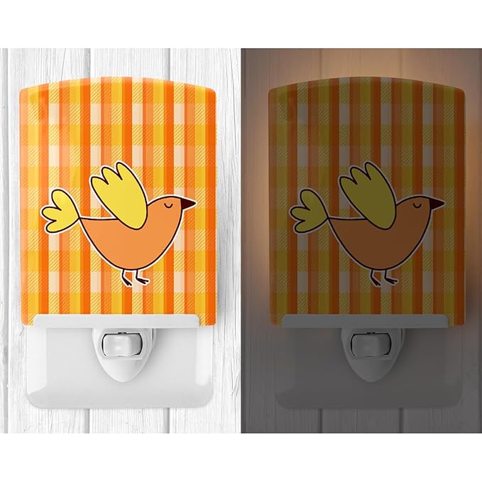 Caroline's Treasures BB6832CNL Bird on Orange Plaid Ceramic Night Light Compact, UL-Certified, Ideal for Bedroom, Bathroom, Nursery, Hallway, Kitchen, 6x4x3, Multicolor