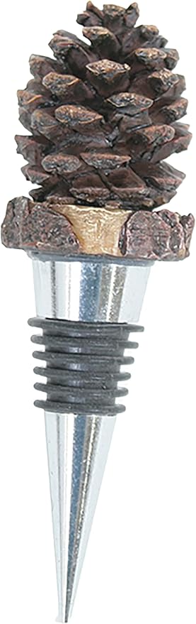 Slifka X2583 Pine Cone Tree Topper Woodland 4.5 x 1.25 inch Brown and Silver Resin Stone and Metal Collectible Kitchen Serveware Wine Bottle Stopper Rubber Seal, Everyday Décor