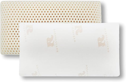 Royalisneeo 100% Talalay Latex Pillow, Medium Soft, Foam Rubber Pillow Helps Relieve Pressure,Perfect Package with Cotton Cover for Back, Stomach and Side Sleepers(Queen)