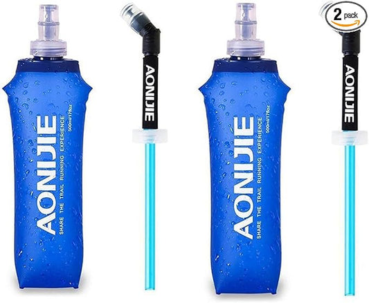 AONIJIE 2 Pack of Soft Soft Folding Hydration Bottle Water Collapsible Flask BPA-Free Bottles (500ml/17.08oz), SD52-500