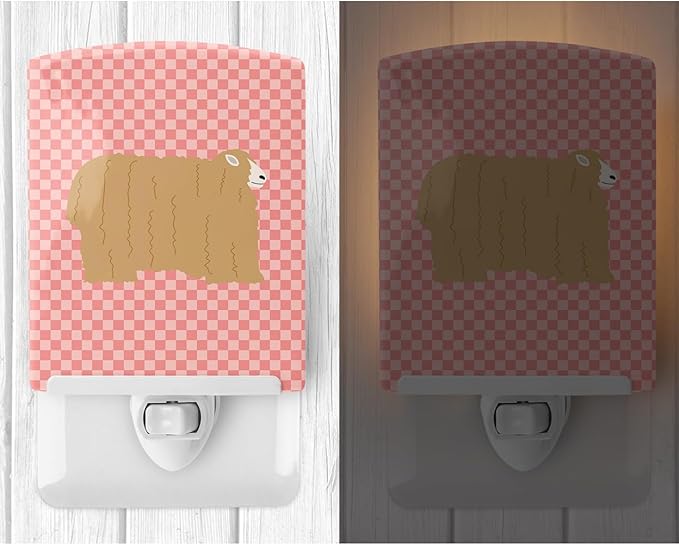 Caroline's Treasures BB7971CNL Lincoln Longwool Sheep Pink Check Ceramic Night Light Compact, UL-Certified, Ideal for Bedroom, Bathroom, Nursery, Hallway, Kitchen, 6x4x3, Multicolor