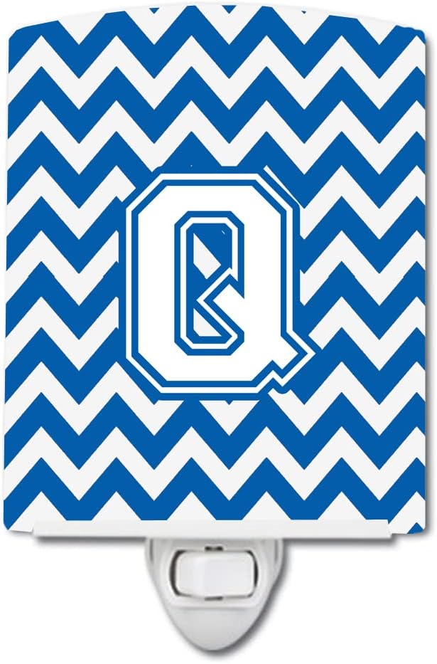Caroline's Treasures CJ1045-QCNL Letter Q Chevron Blue and White Ceramic Night Light Compact, UL-Certified, Ideal for Bedroom, Bathroom, Nursery, Hallway, Kitchen, 6x4x3, Multicolor