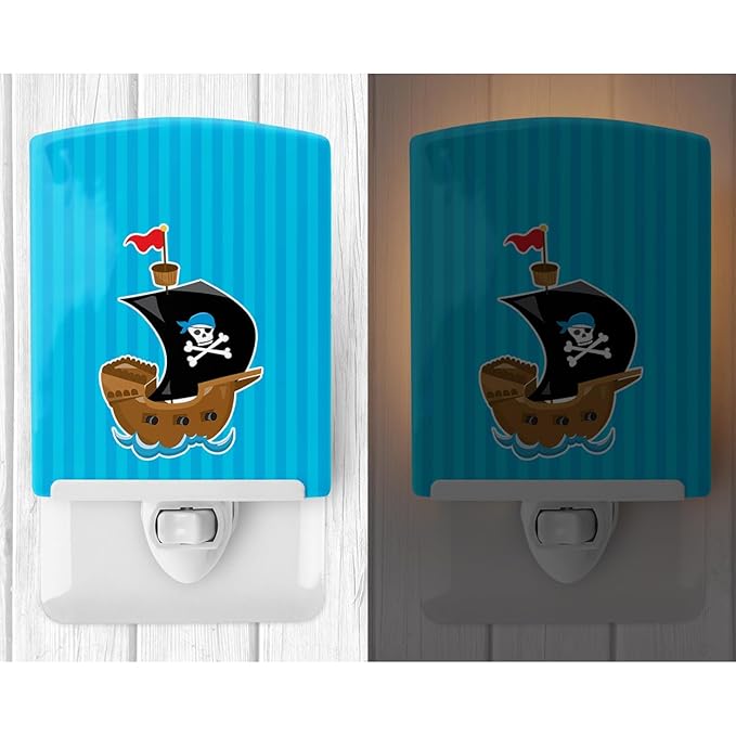 Caroline's Treasures BB8974CNL Pirate Ship Blue #2 Ceramic Night Light Compact, UL-Certified, Ideal for Bedroom, Bathroom, Nursery, Hallway, Kitchen, 6x4x3, Multicolor