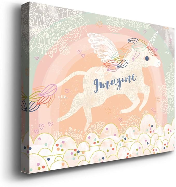 Renditions Gallery Canvas Figurative Wall Art Home Paintings & Prints Imaginative Innocent Unicorn Modern Abstract Vibrant Fantasy Decorations for Bedroom Office Kitchen - 8"x12" LT33