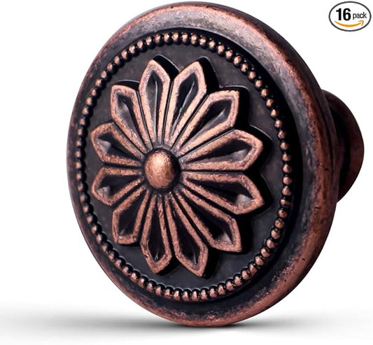 16 Pack Antique Copper Knobs for Cabinets and Drawers, 1-2/5"Kitchen Cabinet Knobs Copper, Rustic Copper Knobs for Dresser Drawers Cupboard Bathroom Bedroom Dresser Door Vintage Copper Knob