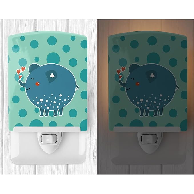 Caroline's Treasures BB6733CNL Blue Elephant Ceramic Night Light Compact, UL-Certified, Ideal for Bedroom, Bathroom, Nursery, Hallway, Kitchen, 6x4x3, Multicolor